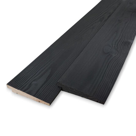Keilstülpschalung Douglasie - 14-26x174 mm - sägerau (Sichtseite) - schwarz beschichtet / gebeizt - Douglasieholz HF 20% (KD)