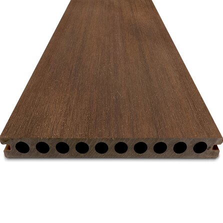 WPC Terrassendielen - hohl (nicht massiv) - Ipé Optik - 23x210 mm - 1 Seite gehobelt / 1 Seite gebürstet (Optik) - Terrassendielen mit unsichtbarer Befestigung - Holzverbundstoff