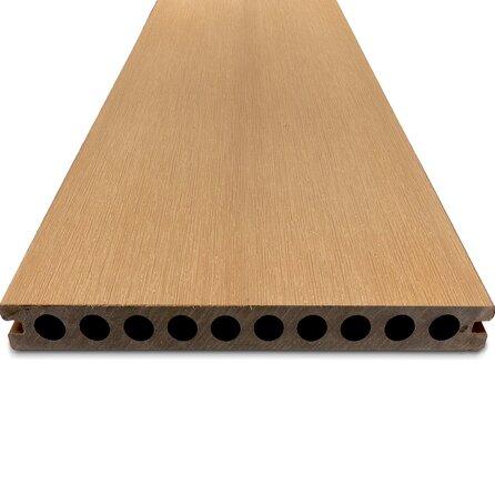 WPC Terrassendielen - hohl (nicht massiv) - Zeder Optik - 23x210 mm - 1 Seite gehobelt / 1 Seite gebürstet (Optik) - Terrassendielen mit unsichtbarer Befestigung - Holzverbundstoff