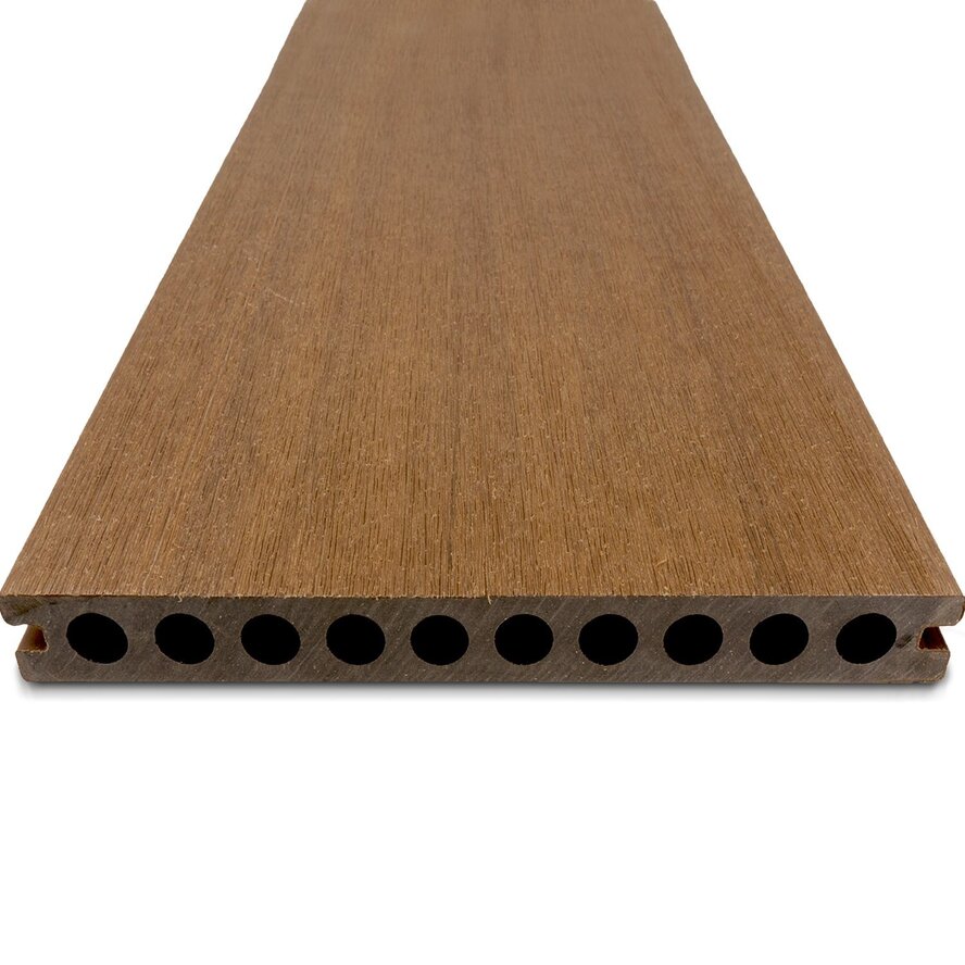 WPC Terrassendielen - hohl (nicht massiv) - Teak Optik - 23x210 mm - 1 Seite gehobelt / 1 Seite gebürstet (Optik) - Terrassendielen mit unsichtbarer Befestigung - Holzverbundstoff WPC Terrassendielen - hohl (nicht massiv) - Teak Optik - 23x210 mm - 1 Seite gehobelt / 1 Seite gebürstet (Optik) - Terrassendielen mit unsichtbarer Befestigung - Holzverbundstoff