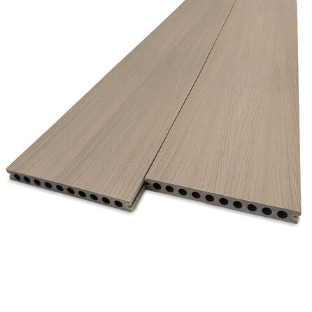 WPC Terrassendielen - hohl (nicht massiv) - Vergrautes Holz Optik - 23x210 mm - 1 Seite gehobelt / 1 Seite gebürstet (Optik) - Terrassendielen mit unsichtbarer Befestigung - Holzverbundstoff