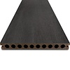 WPC Terrassendielen - hohl (nicht massiv) - Schwarz Ebenholz Optik - 23x210 mm - 1 Seite gehobelt / 1 Seite gebürstet (Optik) - Terrassendielen mit unsichtbarer Befestigung - Holzverbundstoff