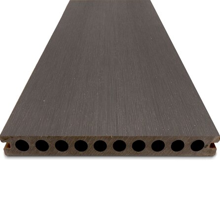 WPC Terrassendielen - hohl (nicht massiv) - Anthrazit Optik - 23x210 mm - 1 Seite gehobelt / 1 Seite gebürstet (Optik) - Terrassendielen mit unsichtbarer Befestigung - Holzverbundstoff