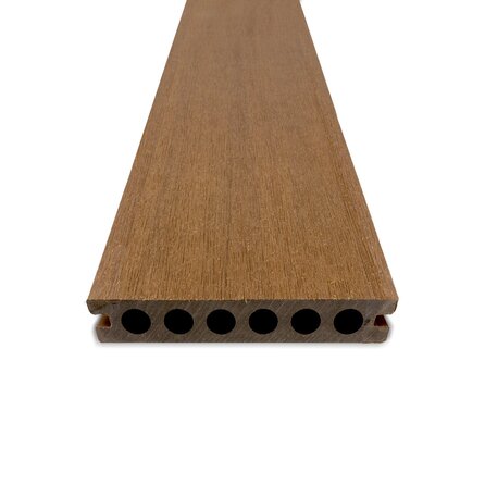 WPC Terrassendielen - hohl (nicht massiv) - Teak Optik - 23x138 mm - 1 Seite gehobelt / 1 Seite gebürstet (Optik) - Terrassendielen mit unsichtbarer Befestigung - Holzverbundstoff
