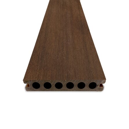 WPC Terrassendielen - hohl (nicht massiv) - Ipé Optik - 23x138 mm - 1 Seite gehobelt / 1 Seite gebürstet (Optik) - Terrassendielen mit unsichtbarer Befestigung - Holzverbundstoff