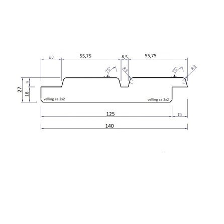 Douglasie Doppel-Blockprofil schwarz (50/50) - 27x130 mm - Profilholz gehobelt und schwarz beschichtet / gebeizt - HF 18-20% (KD) Douglasie Doppel-Blockprofil schwarz (50/50) - 27x130 mm - Profilholz gehobelt und schwarz beschichtet / gebeizt - HF 18-20% (KD)