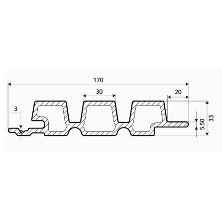 WPC Dänisches Tripel-Block Profilholz (hohl) - Anthrazit Optik - 33x140 mm - Holzverbundstoff WPC Dänisches Tripel-Block Profilholz (hohl) - Anthrazit Optik - 33x140 mm - Holzverbundstoff