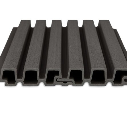 WPC Dänisches Tripel-Block Profilholz (hohl) - Anthrazit Optik - 33x140 mm - Holzverbundstoff WPC Dänisches Tripel-Block Profilholz (hohl) - Anthrazit Optik - 33x140 mm - Holzverbundstoff
