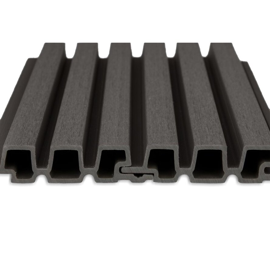 WPC Dänisches Tripel-Block Profilholz (hohl) - Anthrazit Optik - 33x140 mm - Holzverbundstoff WPC Dänisches Tripel-Block Profilholz (hohl) - Anthrazit Optik - 33x140 mm - Holzverbundstoff