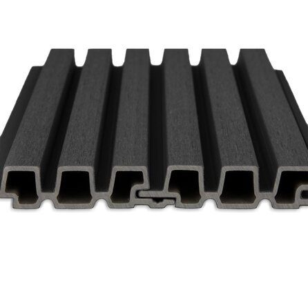 WPC Dänisches Tripel-Block Profilholz (hohl) - Schwarz Ebenholz Optik - 33x140 mm - Holzverbundstoff WPC Dänisches Tripel-Block Profilholz (hohl) - Schwarz Ebenholz Optik - 33x140 mm - Holzverbundstoff