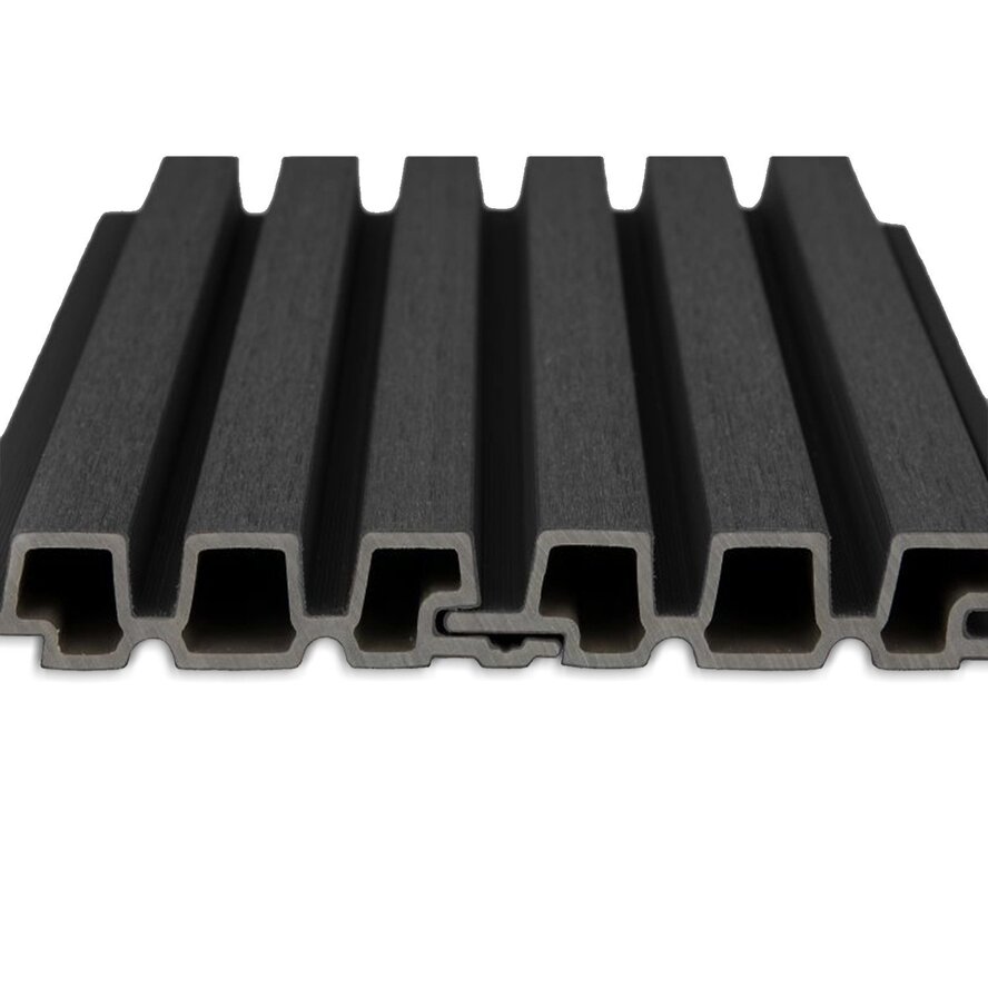 WPC Dänisches Tripel-Block Profilholz (hohl) - Schwarz Ebenholz Optik - 33x140 mm - Holzverbundstoff WPC Dänisches Tripel-Block Profilholz (hohl) - Schwarz Ebenholz Optik - 33x140 mm - Holzverbundstoff