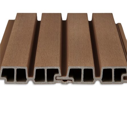 WPC Doppel-Blockprofil (hohl) - Teak Optik - 33x140 mm - Holzverbundstoff WPC Doppel-Blockprofil (hohl) - Teak Optik - 33x140 mm - Holzverbundstoff