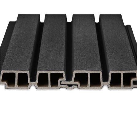 WPC Doppel-Blockprofil (hohl) - Schwarz Ebenholz Optik - 33x140 mm - Holzverbundstoff WPC Doppel-Blockprofil (hohl) - Schwarz Ebenholz Optik - 33x140 mm - Holzverbundstoff
