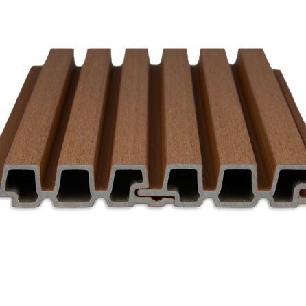 WPC Dänisches Tripel-Block Profilholz (hohl) - Teak Optik - 33x140 mm - Holzverbundstoff WPC Dänisches Tripel-Block Profilholz (hohl) - Teak Optik - 33x140 mm - Holzverbundstoff