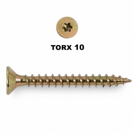 Universelle Senkkopf Holzschrauben TX gelb verzinkt - 3 mm -gelb verzinkt - Vollgewinde - 10 Torx (TX10) - 200 Stück