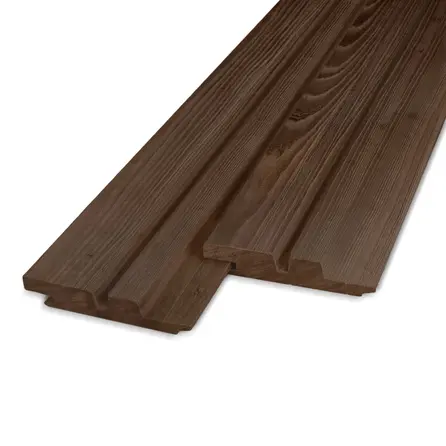 Esche Thermoholz gehobelt - Doppel-Blockprofil (70/30) mit Nut und Feder - 21x115 mm - Doppel Block- / Raute- / Trapez- Profilholz - HF 8-12% Esche Thermoholz gehobelt - Doppel-Blockprofil (70/30) mit Nut und Feder - 21x115 mm - Doppel Block- / Raute- / Trapez- Profilholz - HF 8-12%