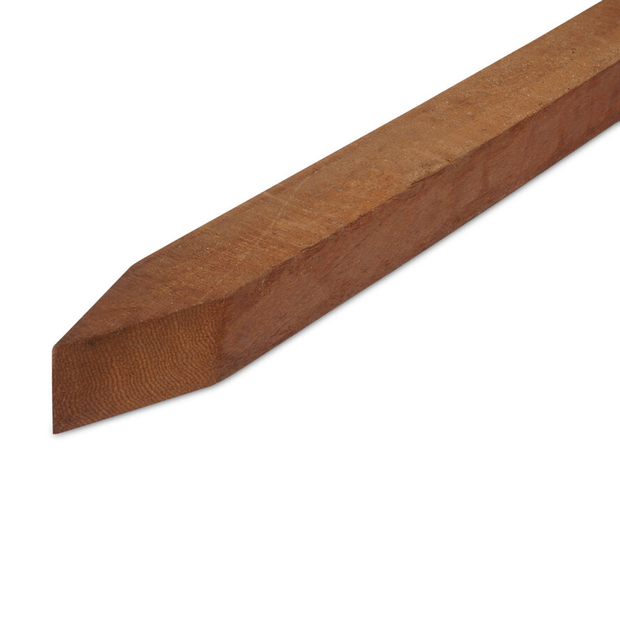 Bongossi Pfahl gespitzt - 70x70 mm - Azobe Hartholz Vierkantpfosten sägerau (grob) - HF ca. 25% (AD) Bongossi Pfahl gespitzt - 70x70 mm - Azobe Hartholz Vierkantpfosten sägerau (grob) - HF ca. 25% (AD)