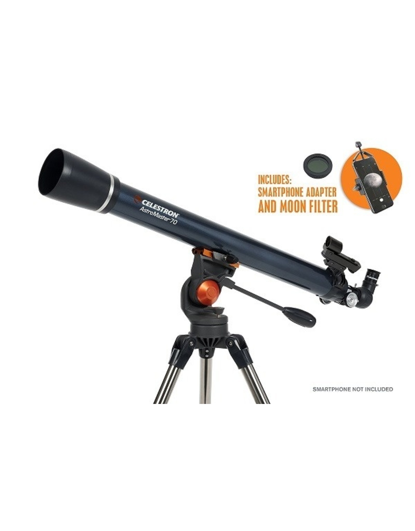 Celestron AstroMaster 70AZ met smartphone en maanfilter