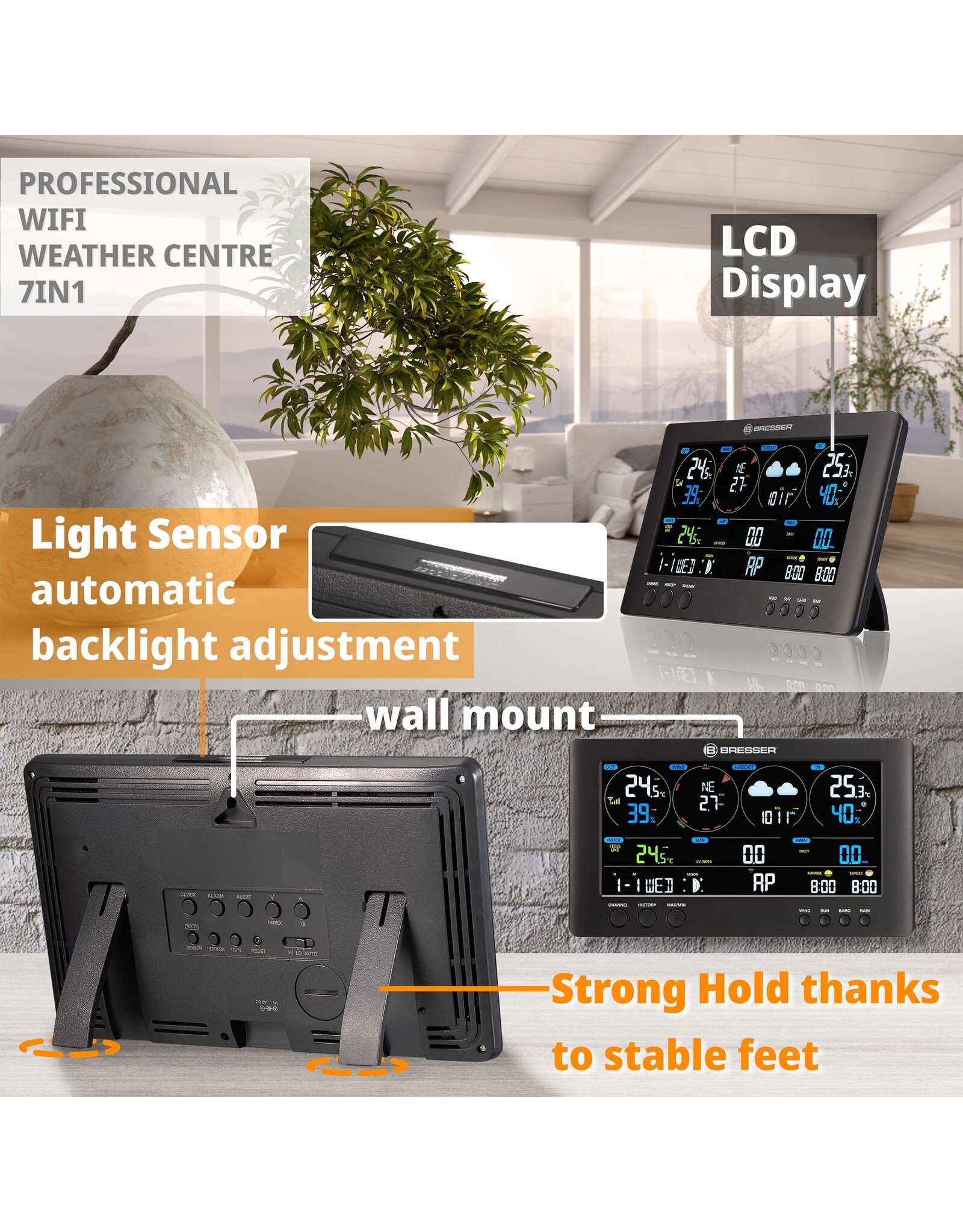 Omegon BRESSER WLAN ClearView weerstation met 7-in-1 Profi-sensor