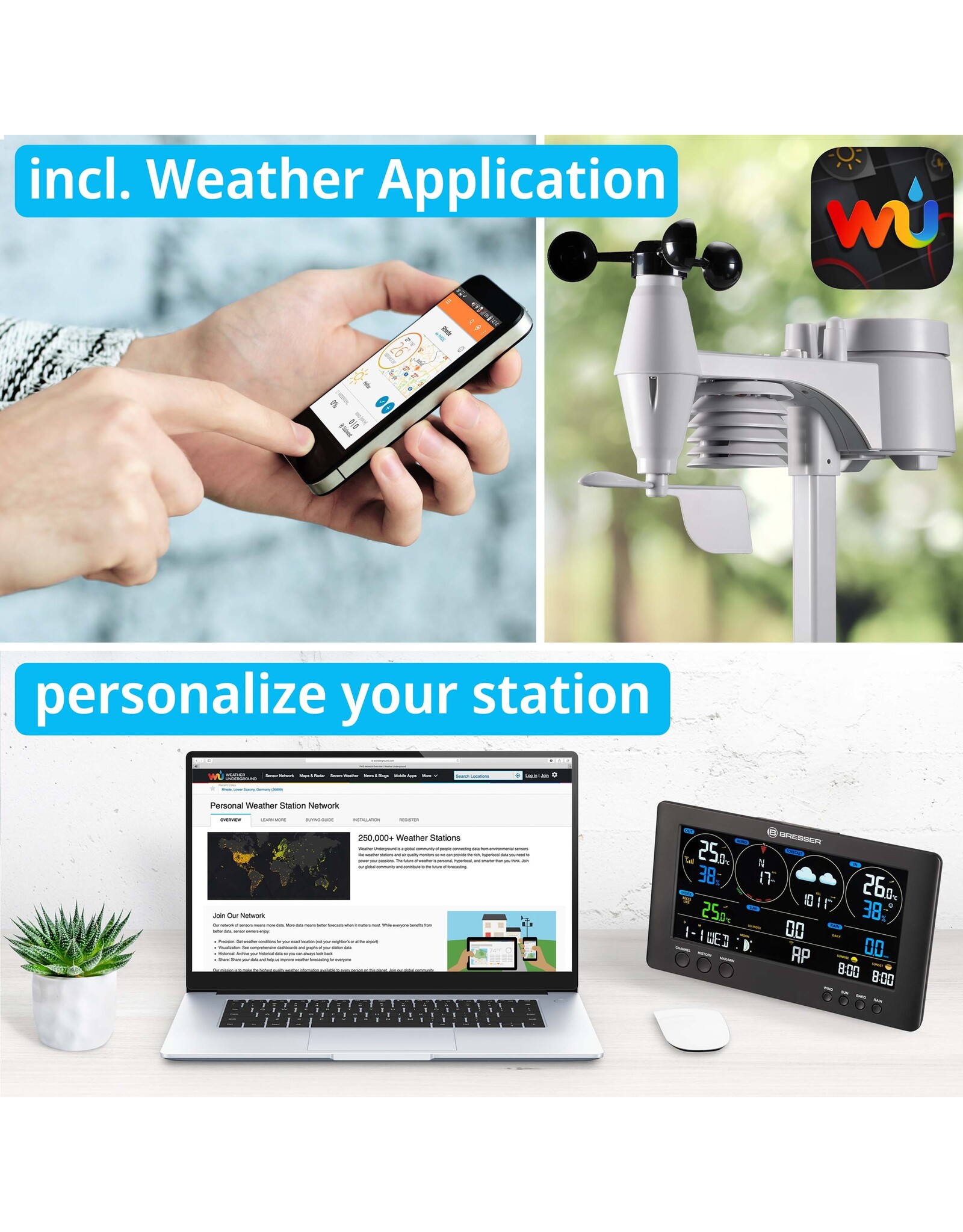 Omegon BRESSER WLAN ClearView weerstation met 7-in-1 Profi-sensor