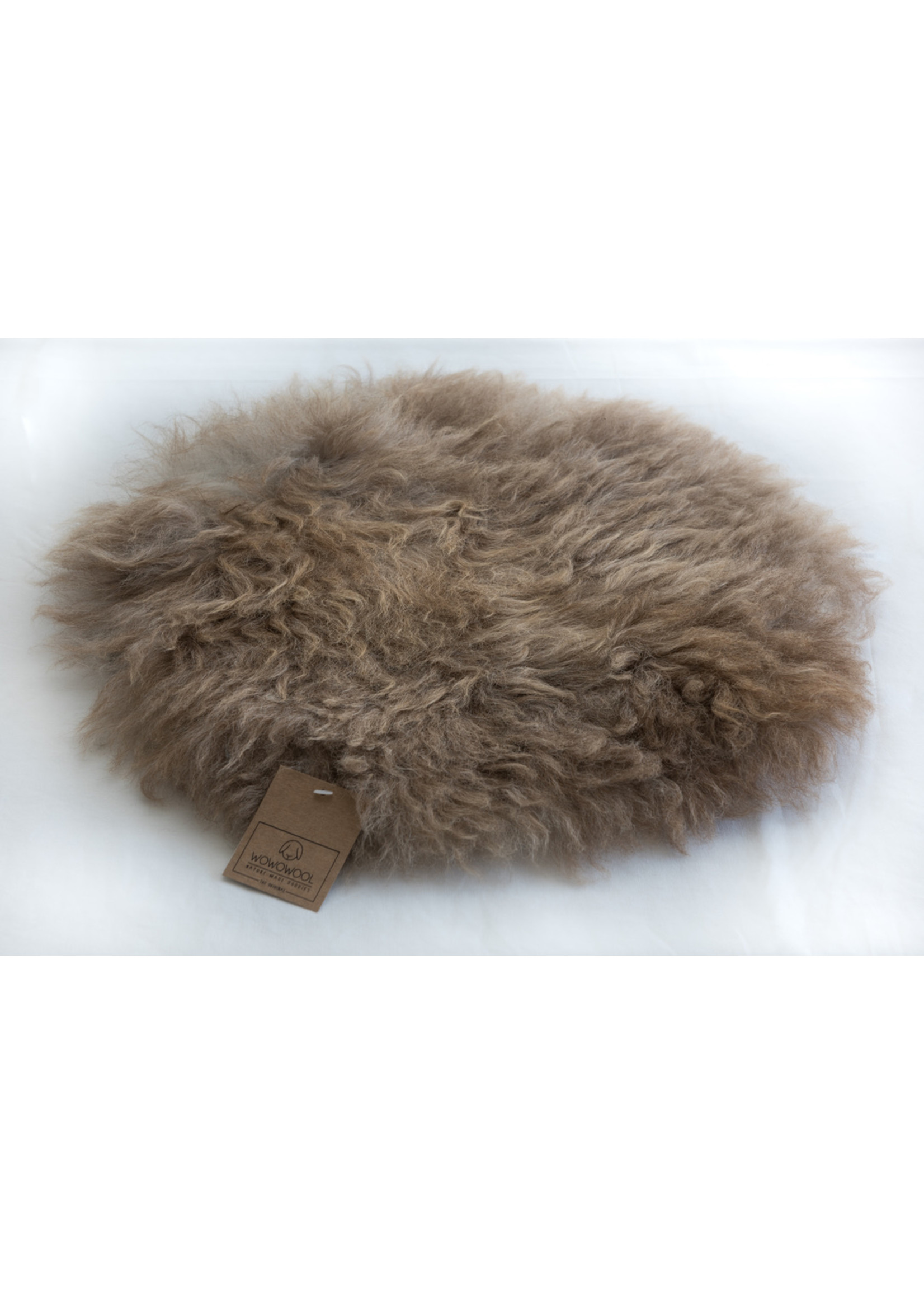 Wowowool wowowool fluffy naturel rond zitkussen schapenvel