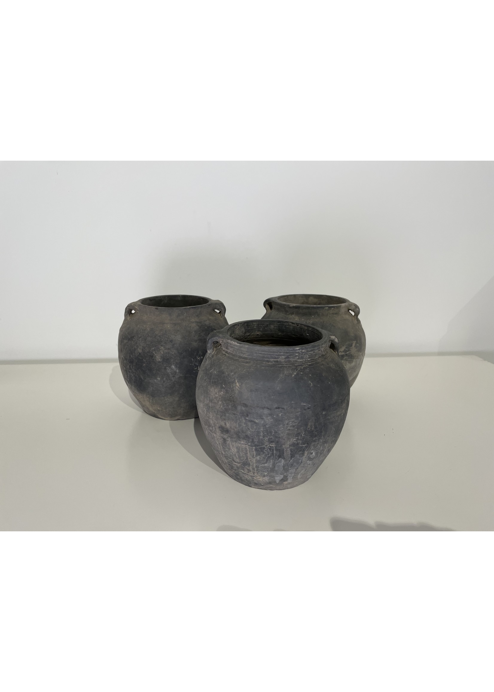 The Silk Road Collection Oude grijze ronde pot ongeglazuurd set v/3