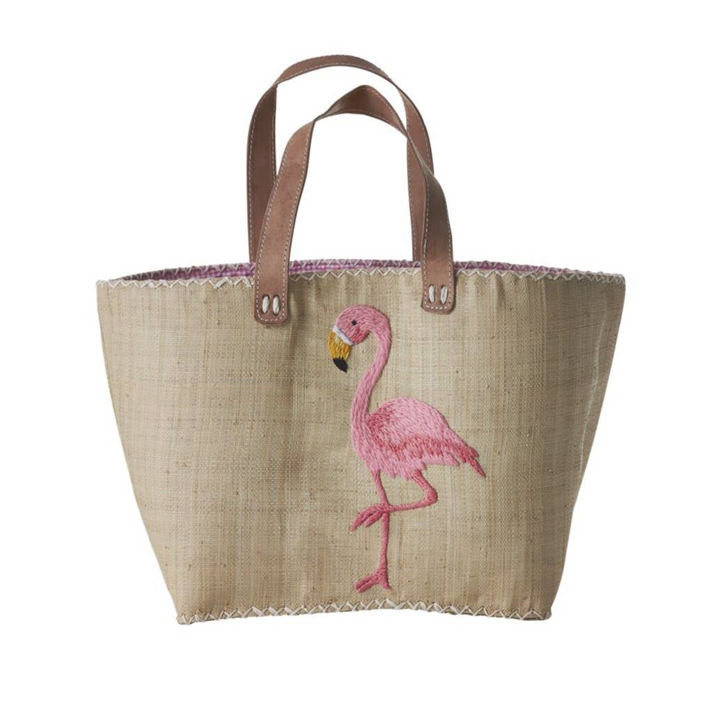 Rice Large Natural Shopping Bag with Pink Flamingo Embroidery bestellen? - Kippe