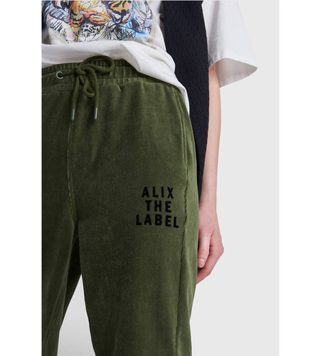 Alix The Label Knitted Rib Velvet Pants Dusty Army