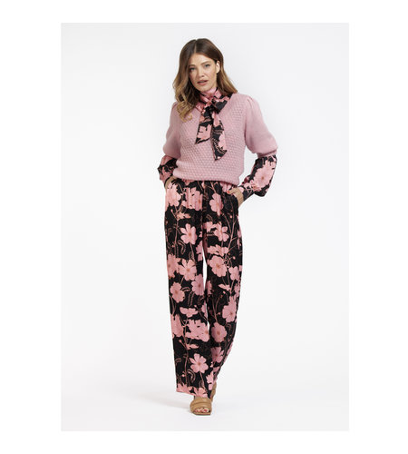 Studio Anneloes Mila Satin Flower Trousers Black Soft Pink