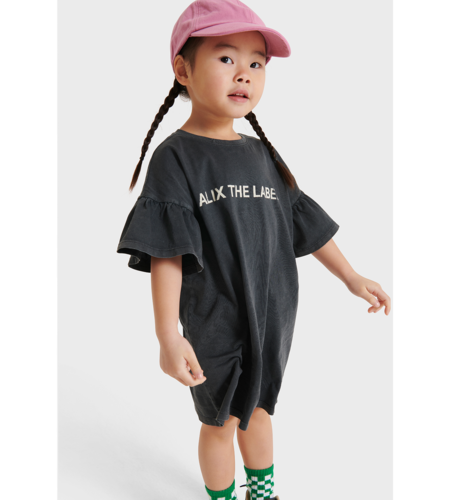Alix Mini Kids Knitted Ruffle Sleeve Dress Charcoal Grey