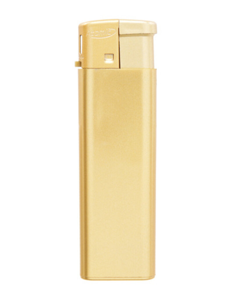 Atomic Elektronik Feuerzeug Flat Softflame Nachfüllbar Gold