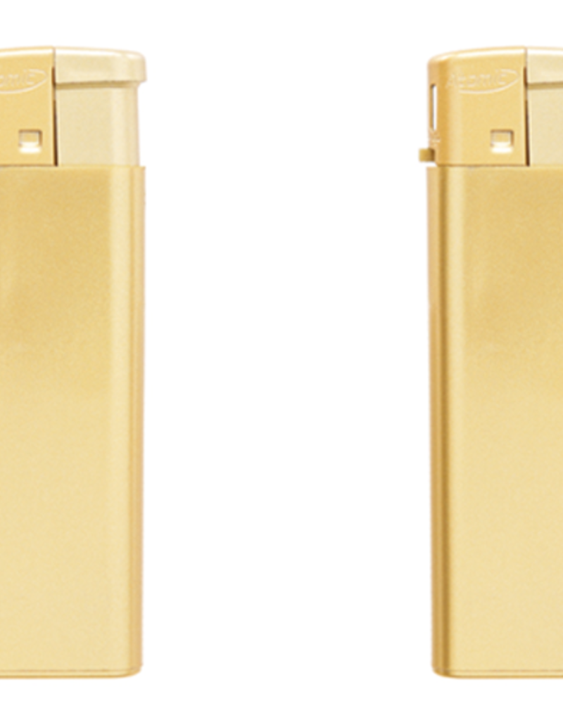 Atomic Elektronik Feuerzeug Flat Softflame Nachfüllbar Gold