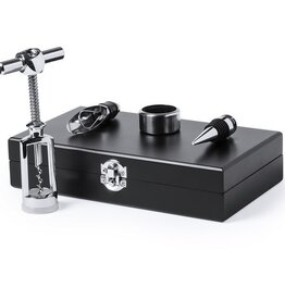 4-Teiliges Wein Set mit Holzbox Schwarz