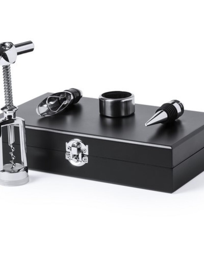 4-Teiliges Wein Set mit Holzbox Schwarz