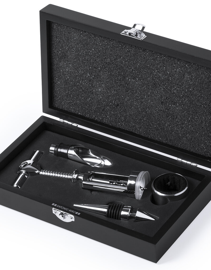 4-Teiliges Wein Set mit Holzbox Schwarz