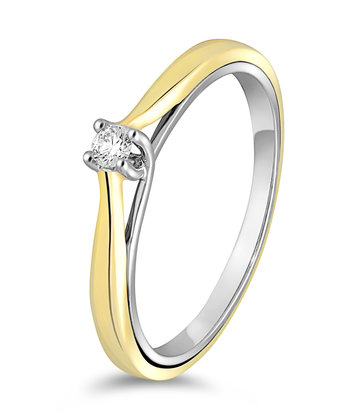 14 karaat gouden ring met diamant 0.05 crt. - Solitair - Wit/Geelgoud