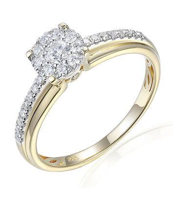 14 karaat geelgouden ring dames Cluster - Diamond