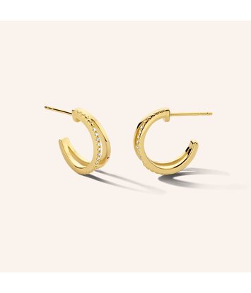 Zilveren oorstekers goudkleurig verguld - Diamanti Per Tutti - Duo Earrings