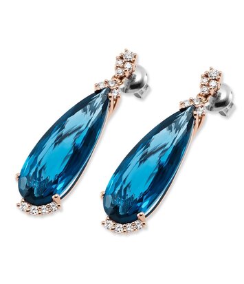 18 karaat roségouden oorstekers met diamanten en Spinel - Blue Moon Collection - Ponte Vecchio