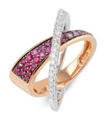 18 karaat geelgouden dames ring met diamanten en robijnen - Promesse - Ponte Vecchio