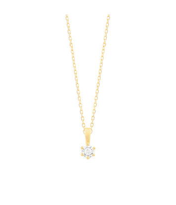 18 karaat geelgouden ketting met diamant - 0.05 ct. - 6 poot chaton