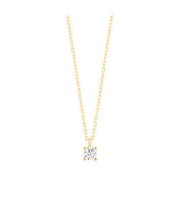 18 karaat geelgouden ketting met diamant -  0.15 ct. - 4 poot chaton