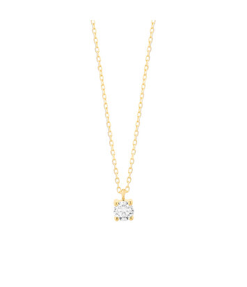 18 karaat geelgouden ketting met diamant -  0.20 ct. - 4 poot chaton