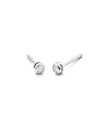 18 karaat witgouden oorstekers  rond - 0.05ct.