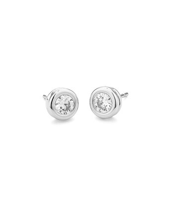 18 karaat witgouden oorstekers  rond - 1.00ct.