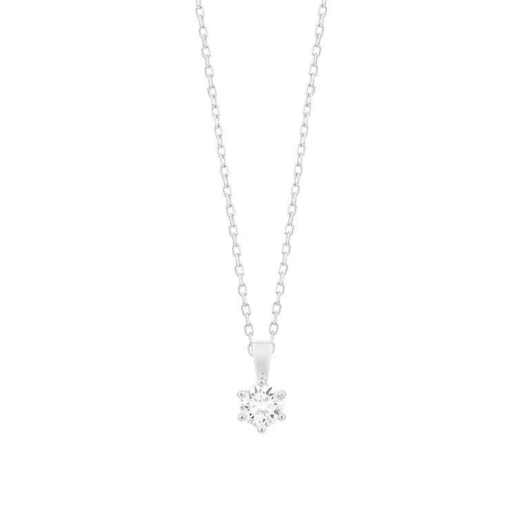 18 karaat witgouden ketting met diamant - 0.20ct. - 6 poot chaton 18 karaat witgouden ketting met diamant - 0.20ct. - 6 poot chaton-1