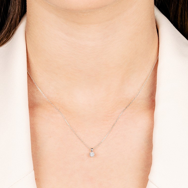 18 karaat witgouden ketting met diamant - 0.20ct. - 6 poot chaton 18 karaat witgouden ketting met diamant - 0.20ct. - 6 poot chaton-2