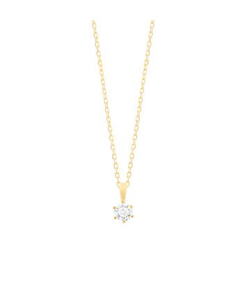 14 karaat geelgouden ketting met diamant -  0.10 ct. - 6 poot chaton