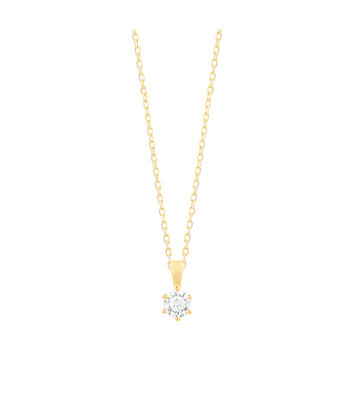14 karaat geelgouden ketting met diamant -  0.15 ct. - 6 poot chaton