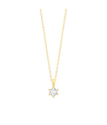 14 karaat geelgouden ketting met diamant -  0.20 ct. - 6 poot chaton